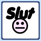 slut t-shirts and clothing, serious looking cartoon whore face